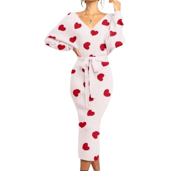 V For City Womens Wrap Long Sleeve Heart Print Maxi Dress Sweater White Size S - Picture 1 of 10